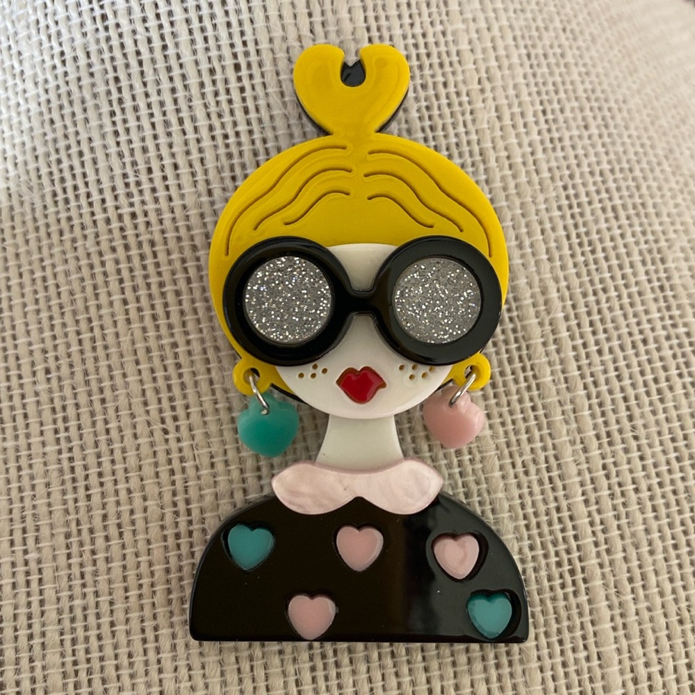 Girl with Glasses Acrylic Brooch